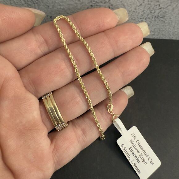 10k Yellow Gold Diamond Cut Rope Bracelet 6.5in, 1.9mm, ITALY~NEW - Picture 4 of 7